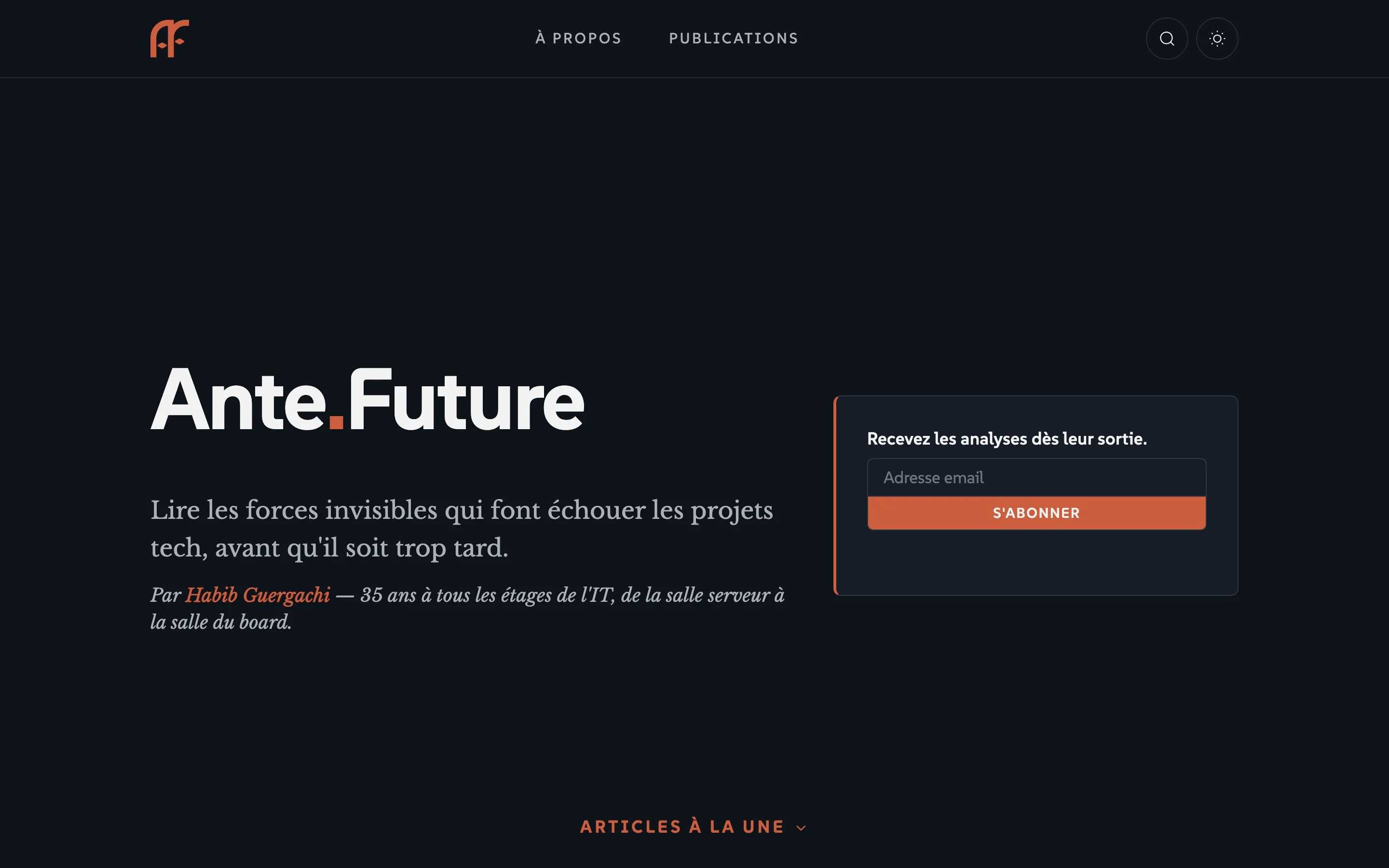 Page d’accueil du site Ante.Future